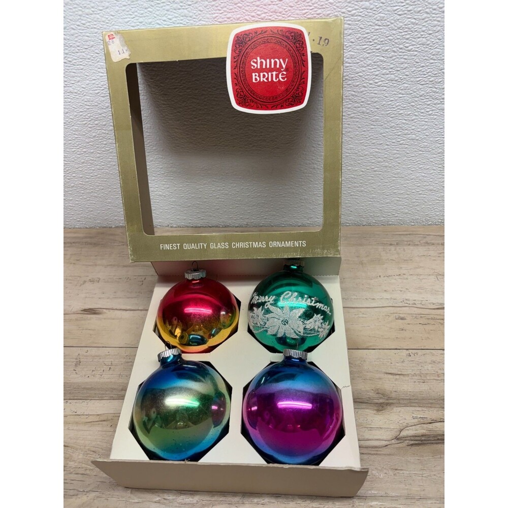 Vtg 1965 Set Of 4 Shiny Brite Finest Quality Blown Glass Christmas Tree Ornament